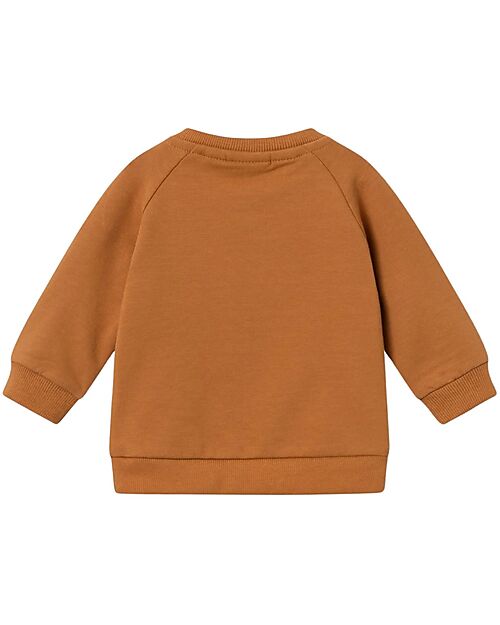 Name it Felpa a Maniche Lunghe con Chiusura a Pressione - Beige Chiaro con Stampa Orsetto Lavatore - Cotone Biologico Felpe