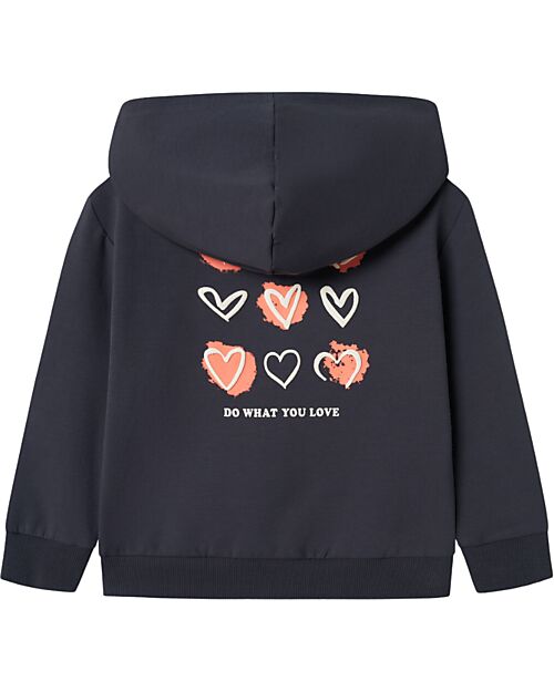 Name it Felpa con Cappuccio e Zip - Nero - Cuore - Cotone Bio Felpe