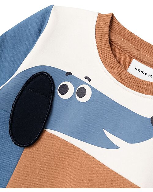 Name it Felpa con Stampa 3D - Almond - Dog - Cotone Bio Felpe