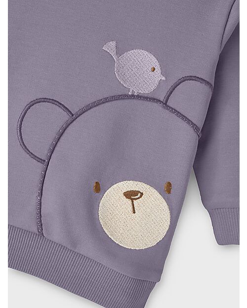 Name it Felpa con Stampa Ricamata - Lavender Gray - Cotone Bio Felpe