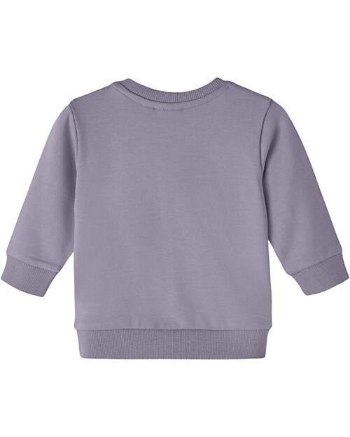 Name it Felpa con Stampa Ricamata - Lavender Gray - Cotone Bio Felpe