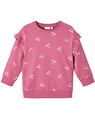 Name it Felpa con Volant - Ciliegie/Red Violet - Polsini a Coste - Cotone Felpe