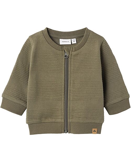 Name it Felpa con Zip Centrale - Dusty Olive - 100% Cotone Bio Felpe