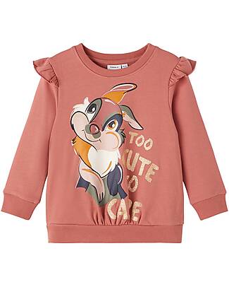 Name it Felpa Disney Bambi con Volant e stampa Frontale - Rosa Antico - Cotone Bio Felpe