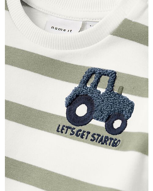 Name it Felpa - Righe - Verde Te e Bianco - Cotone Bio Felpe