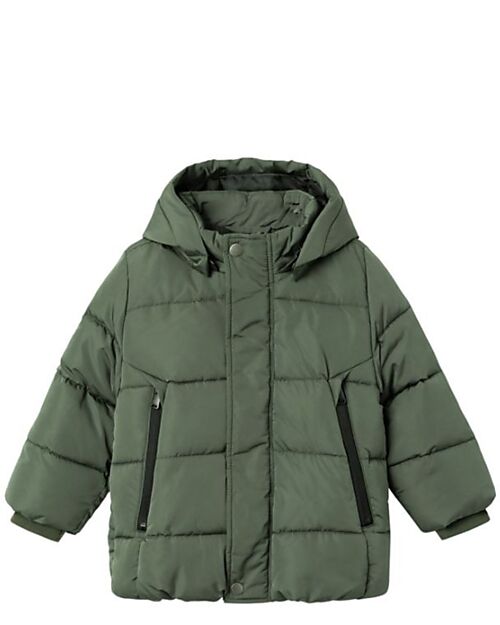 Name it Giacca Imbottita con Cappuccio Removibile - Verde Scuro - Poliestere Riciclato Piumini