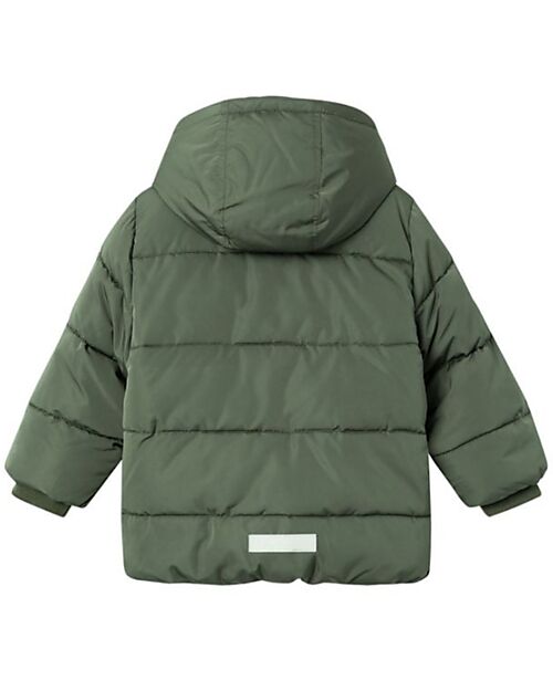 Name it Giacca Imbottita con Cappuccio Removibile - Verde Scuro - Poliestere Riciclato Piumini