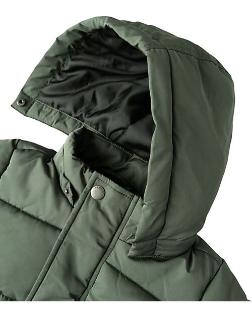 Name it Giacca Imbottita con Cappuccio Removibile - Verde Scuro - Poliestere Riciclato Piumini