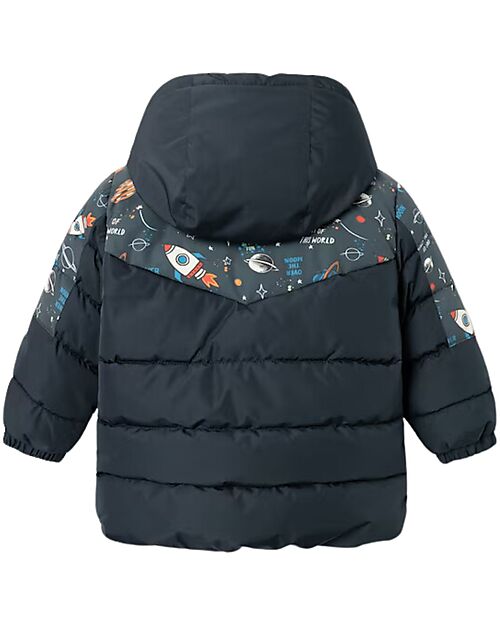 Name it Giacca Piumino con Cappuccio rimovibile e Stampa Spaziale - Blu Scuro - Poliestere Riciclato Piumini