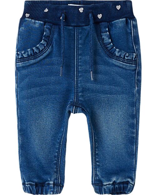 Name it Jeans con Coulisse - Medium Blue Denim - Cuori - Cotone Bio Jeans