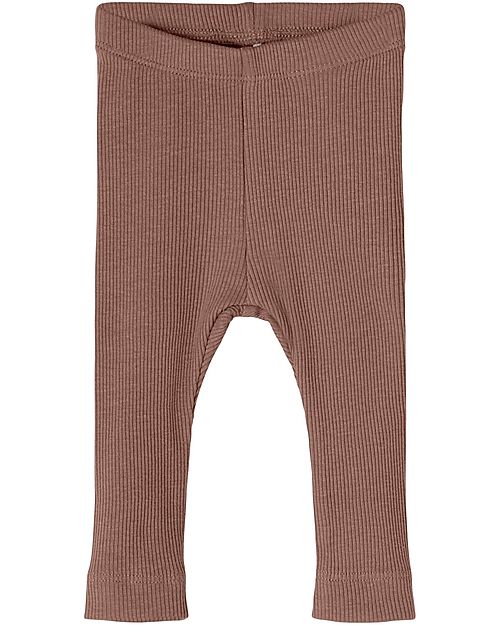 Name it Leggings Elasticizzati a Coste - Cognac - Cotone Biologico Leggings