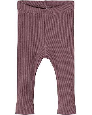 Name it Leggings Elasticizzati a Coste - Viola - Cotone Biologico Leggings