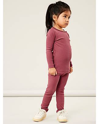 Name it Leggings Elasticizzati a Coste - Viola - Cotone Biologico Leggings
