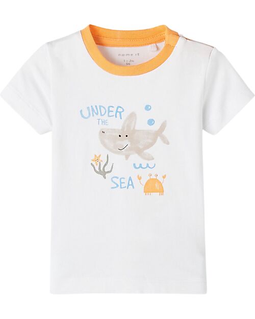 Name it Maglia a Maniche Corte Under The Sea - Bianco - Cotone Organico T-shirt