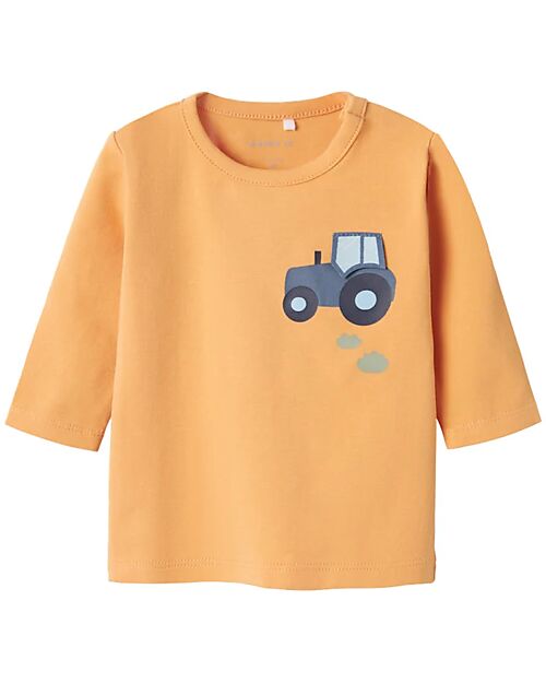 Name it Maglia a Maniche Lunghe con Stampa Frontale - Arancione - Cotone Biologico Maglie Manica Lunga