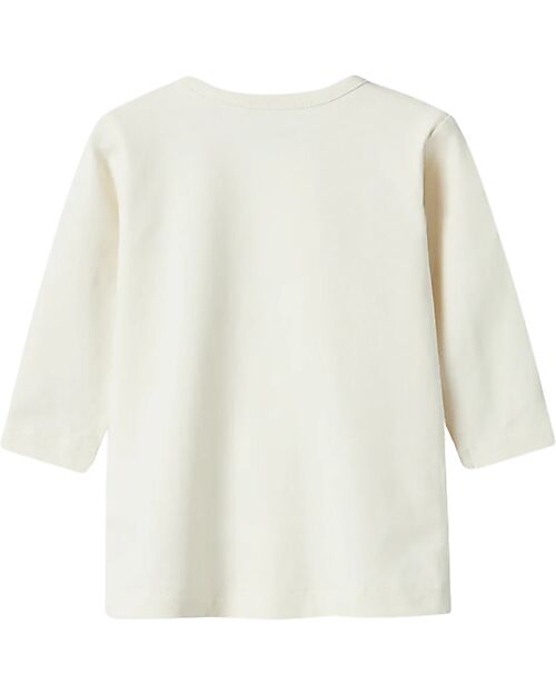 Name it Maglia a Maniche Lunghe con Stampa Frontale - Bianco - Cotone Biologico Maglie Manica Lunga