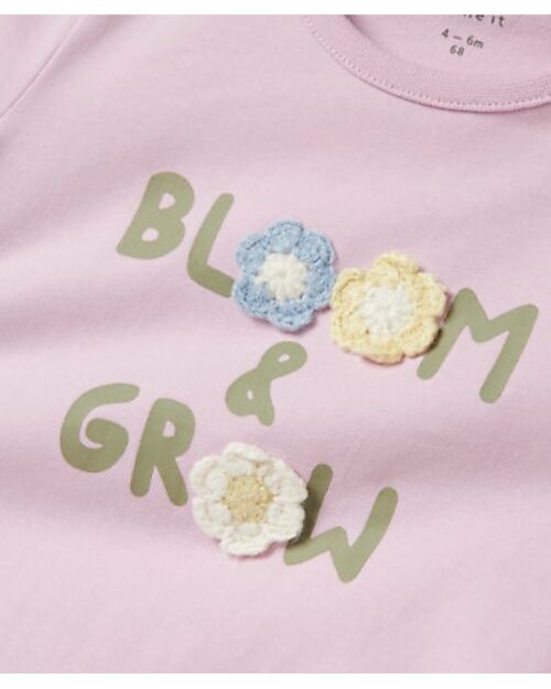 Name it Maglia a Maniche Lunghe con Stampa Frontale - Lilla - Cotone Biologico Maglie Manica Lunga