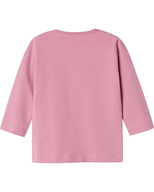 Name it Maglia a Maniche Lunghe con Stampa Frontale 'Sweet' - Malva - Cotone Biologico e Trattamento Eco Maglie Manica Lunga