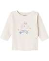 Name it Maglia a Maniche Lunghe con Stampa Unicorno - Crema - Cotone Biologico Maglie Manica Lunga