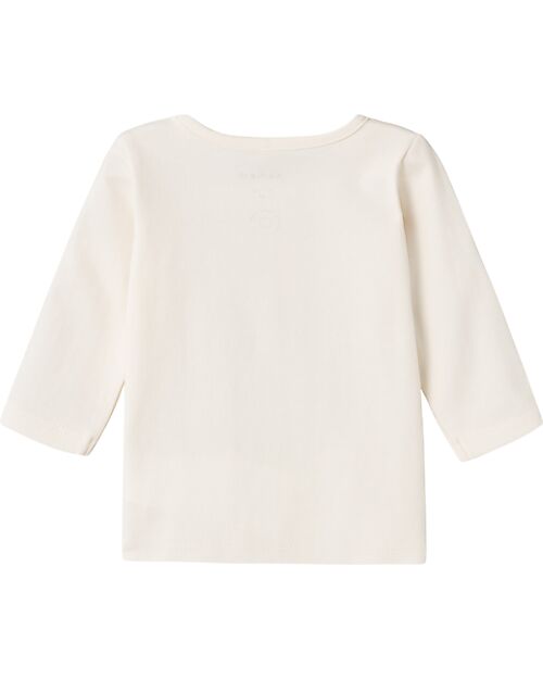 Name it Maglia a Maniche Lunghe con Stampa Unicorno - Crema - Cotone Biologico Maglie Manica Lunga