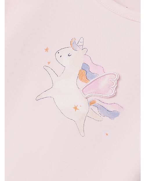 Name it Maglia a Maniche Lunghe con Stampa Unicorno - Malva - Cotone Biologico Maglie Manica Lunga