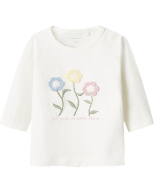 Name it Maglia a Maniche Lunghe - Fiori - Panna - Cotone Biologico Maglie Manica Lunga
