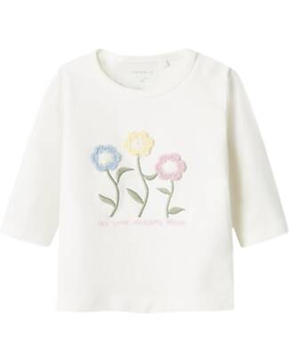 Name it Maglia a Maniche Lunghe - Fiori - Panna - Cotone Biologico Maglie Manica Lunga