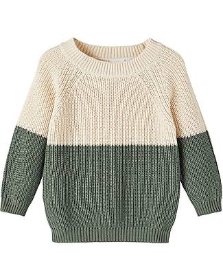 Name it Maglia Bicolore - Panna e Verde - Misto Cotone Maglie Manica Lunga