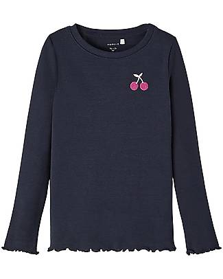Name it Maglia Manica Lunga con Orli Arricciati - Ciliegia/Blu - Cotone Maglie Manica Lunga