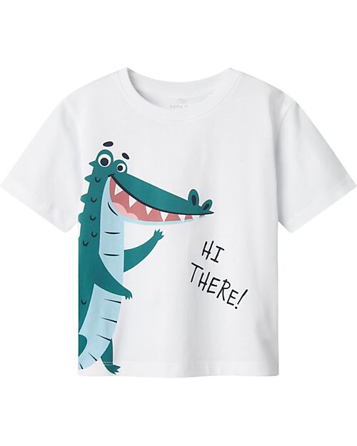 Name it Maglia Maniche Corte - Coccodrillo - Bianco - 100% Cotone T-shirt