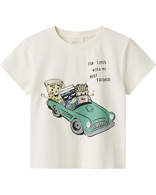 Name it Maglia Maniche Corte con Stampa - Bianca - Cotone Bio T-shirt