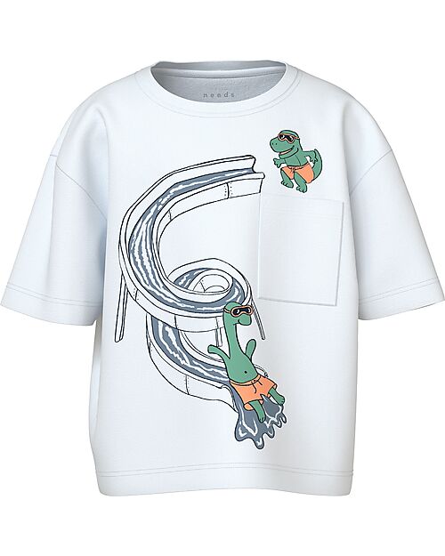 Name it Maglia Maniche Corte Dinosauro - Bianco - Cotone Bio T-shirt