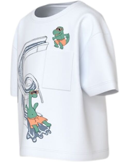 Name it Maglia Maniche Corte Dinosauro - Bianco - Cotone Bio T-shirt