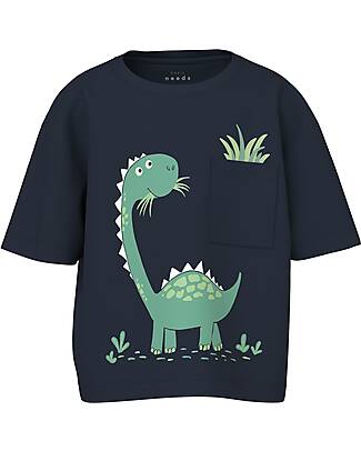 Name it Maglia Maniche Corte Dinosauro - Blu - Cotone Bio T-shirt
