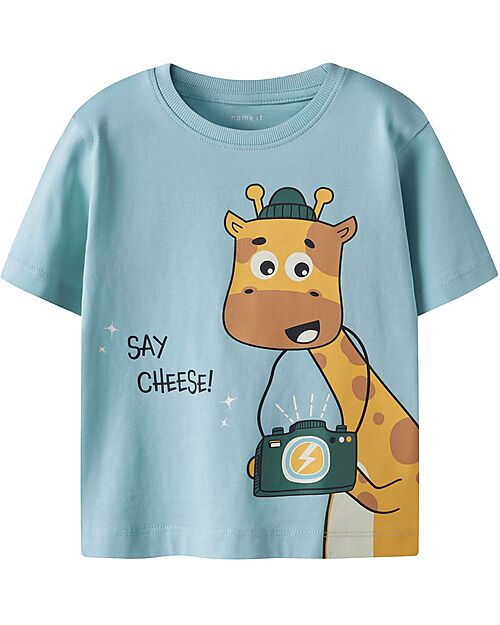 Name it Maglia Maniche Corte - Giraffa - Azzurro - Cotone T-shirt
