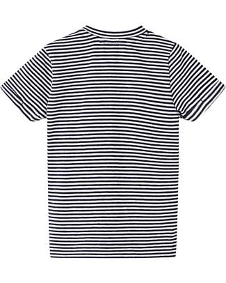 Name it Maglia Maniche Corte Righe e Taschino - Blu Scuro - Cotone Organico T-shirt