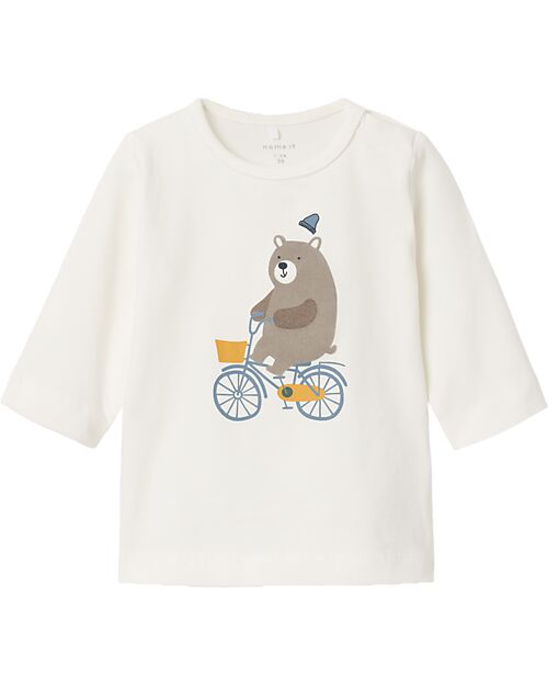 Name it Maglia Maniche Lunghe - Beige - Orso - Cotone Bio Maglie Manica Lunga