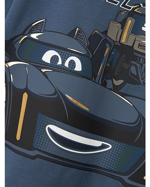 Name it Maglia Maniche Lunghe - Blu - Macchine - Cotone Bio Maglie Manica Lunga