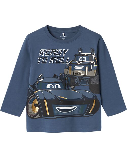 Name it Maglia Maniche Lunghe - Blu - Macchine - Cotone Bio Maglie Manica Lunga