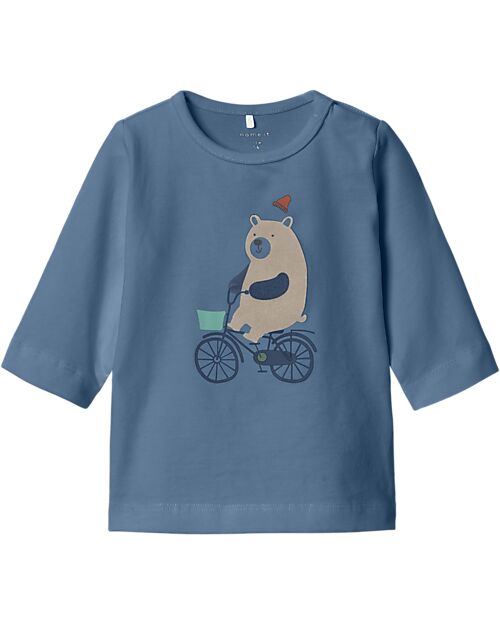 Name it Maglia Maniche Lunghe - Blu - Orso - Cotone Bio Maglie Manica Lunga