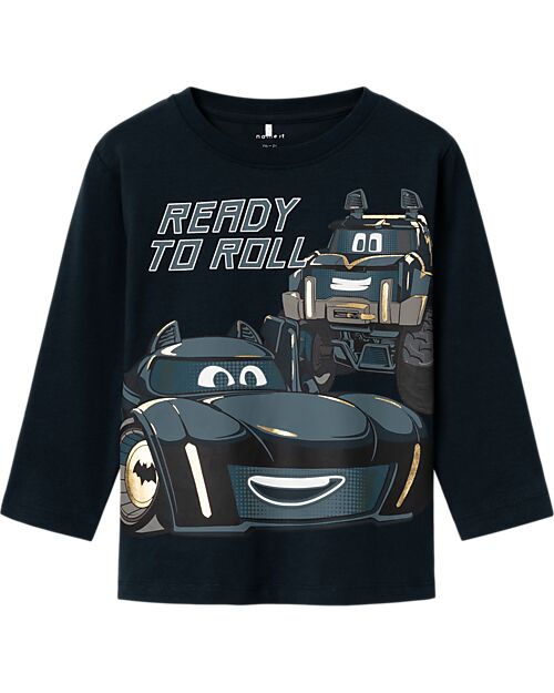 Name it Maglia Maniche Lunghe - Blu Scuro - Macchine - Cotone Bio Maglie Manica Lunga