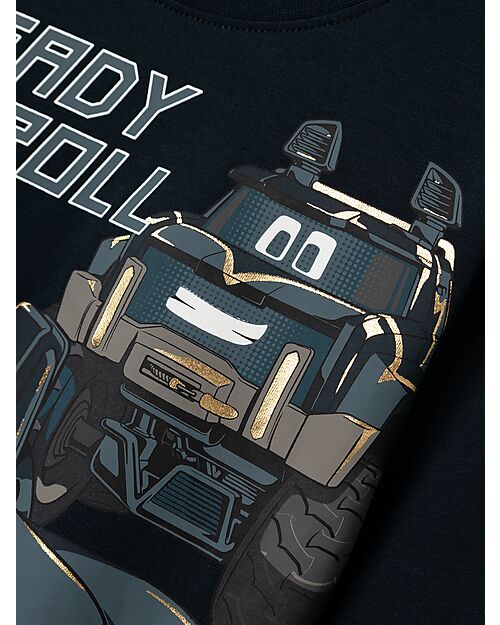 Name it Maglia Maniche Lunghe - Blu Scuro - Macchine - Cotone Bio Maglie Manica Lunga