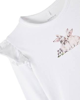 Name it Maglia Maniche Lunghe - Bright White - con Volant - Cotone Organico Maglie Manica Lunga