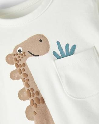 Name it Maglia Maniche Lunghe con Tasca - Dinosauro/Bianco - Cotone Organico Maglie Manica Lunga