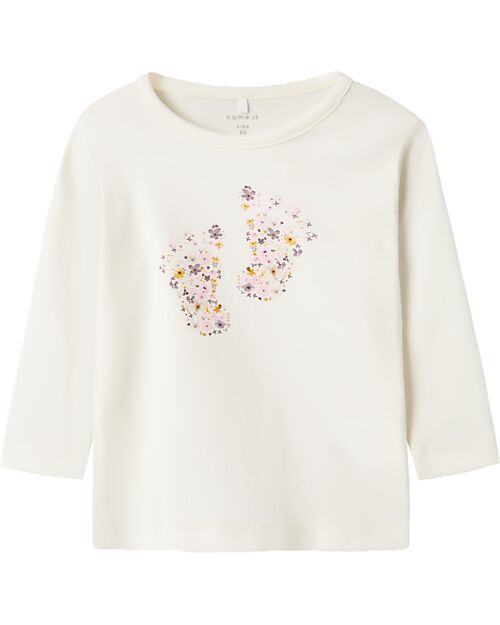 Name it Maglia Maniche Lunghe - Panna - Fiori - Cotone Bio Maglie Manica Lunga