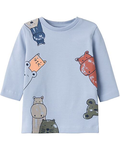 Name it Maglia Maniche Lunghe - Zen Blue - Animaletti - Cotone Bio Maglie Manica Lunga