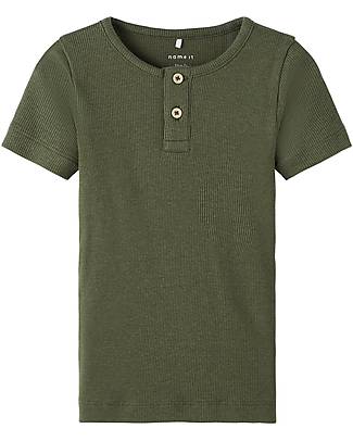 Name it Maglia T-shirt a Coste - Verde Oliva - Cotone Biologico T-shirt