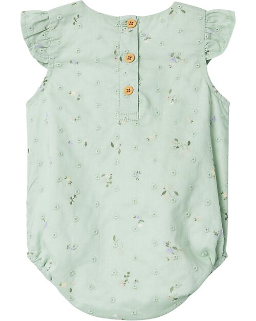 Name it Pagliaccetto con Volant - Still Green - Fiori - 100% Cotone Tutine Corte