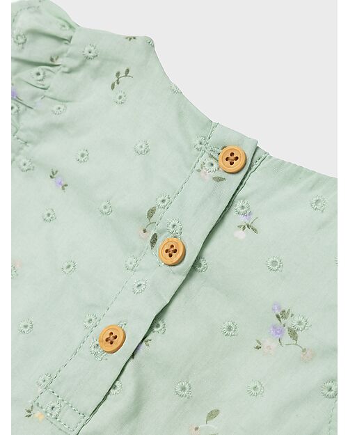 Name it Pagliaccetto con Volant - Still Green - Fiori - 100% Cotone Tutine Corte