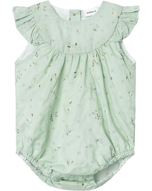 Name it Pagliaccetto con Volant - Still Green - Fiori - 100% Cotone Tutine Corte